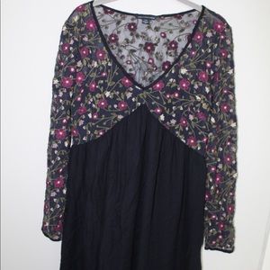 American Eagle Floral Embroidered Dress Navy